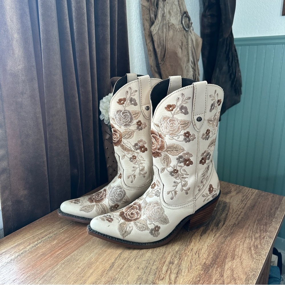 Floral Liberty Black Midi Boots